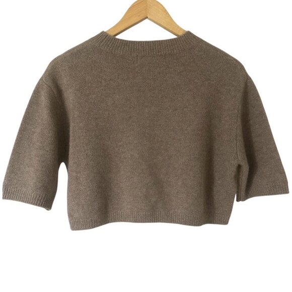 Mango Brown Cashmere Cropped Crewneck Short Sleeve Sweater Medium Minimalist - Picture 7 of 11